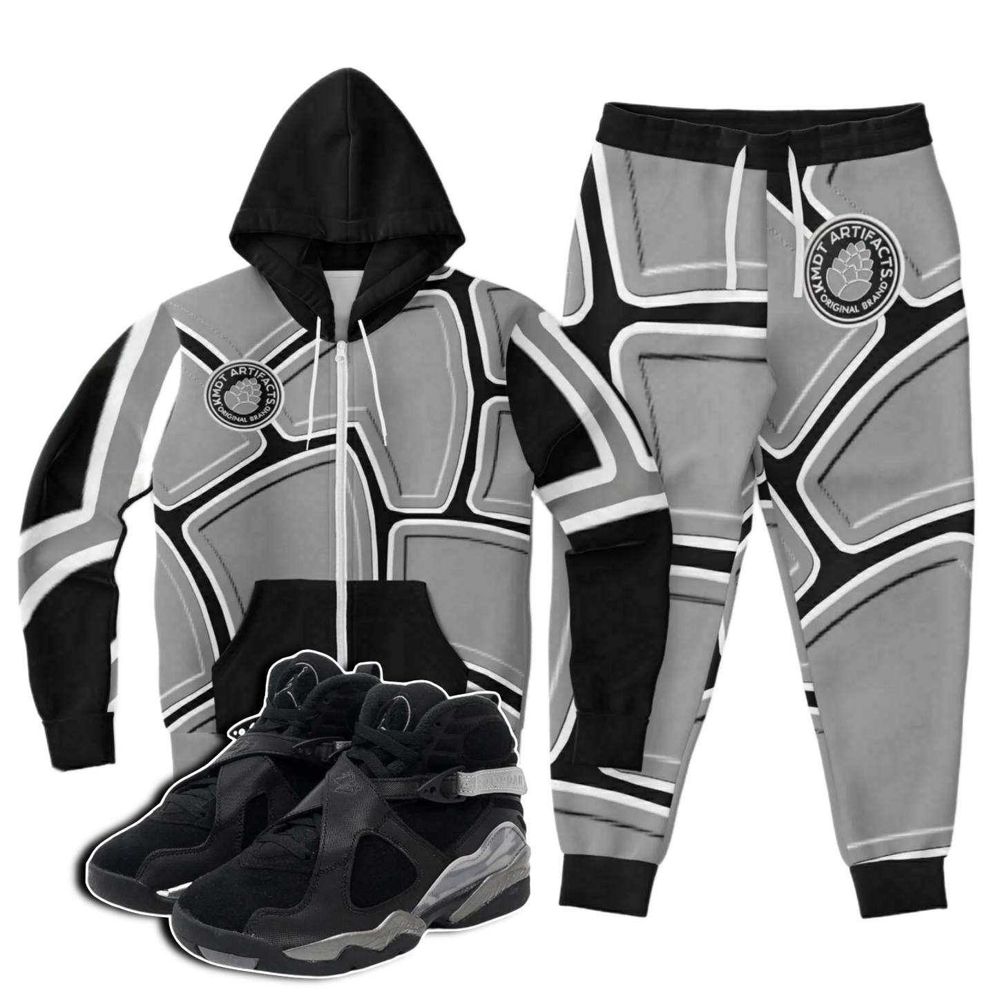 BlkGry Cone Athletic Ziphoodie & Jogger - AOP