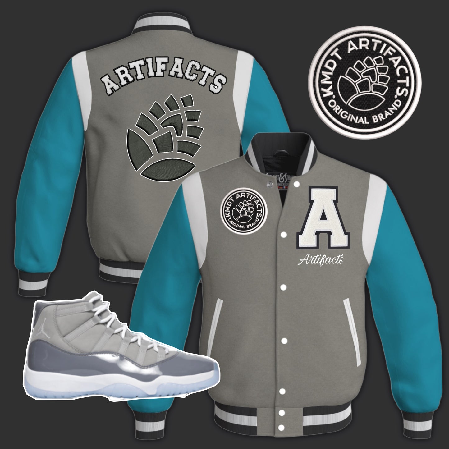 Big Cone Letterman Teal/blk/gry