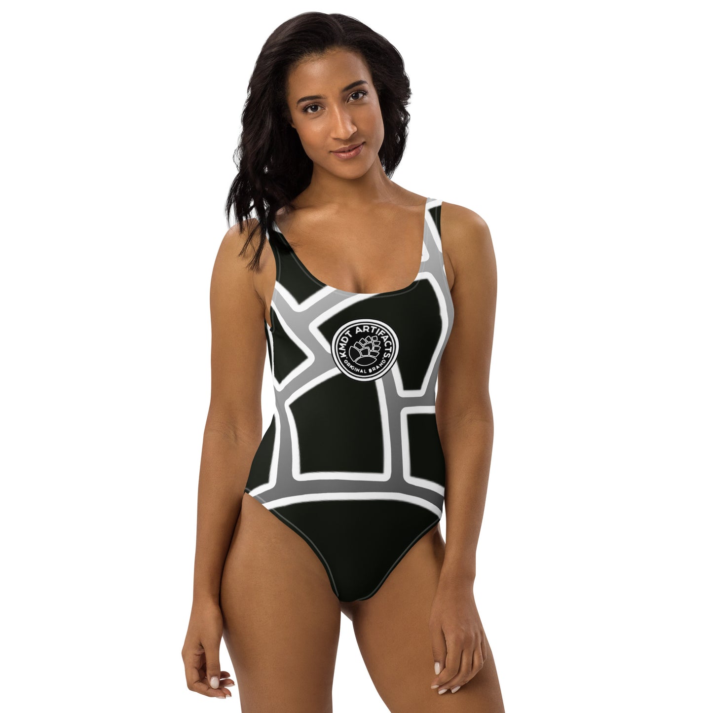 Pine Cone All Over Black/White One-Piece Swimsuit