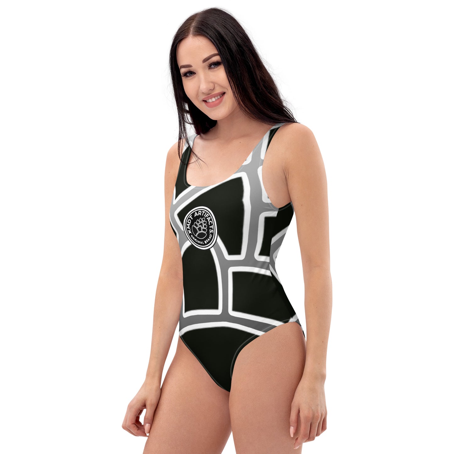 Pine Cone All Over Black/White One-Piece Swimsuit