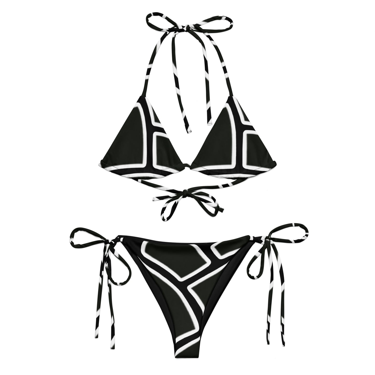 Pine Cone Black/White All-over print recycled string bikini